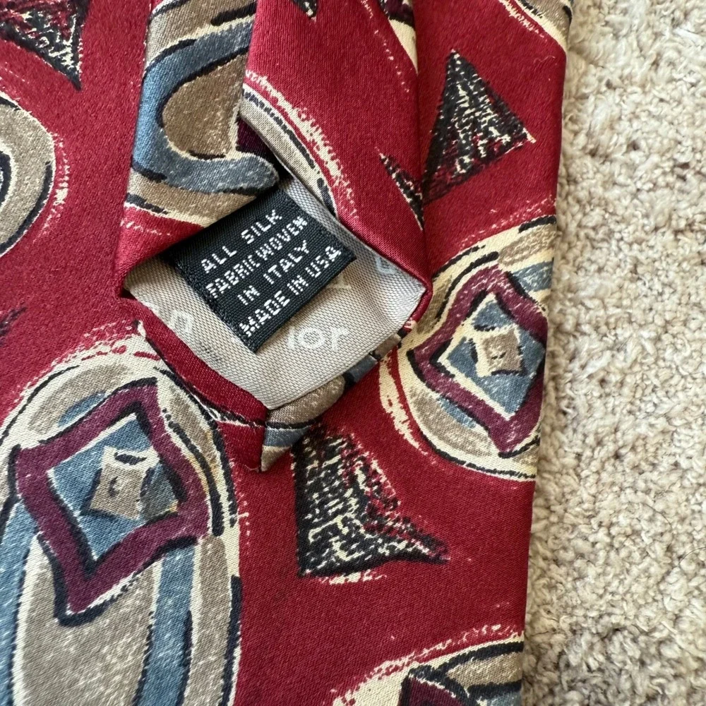 Christian Dior Monsieur Silk Tie Burgundy Abstract Geometric Made in USA 4x58
